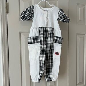 Vintage 1990s OshKosh B'gosh White and Black Plaid Pocket Romper